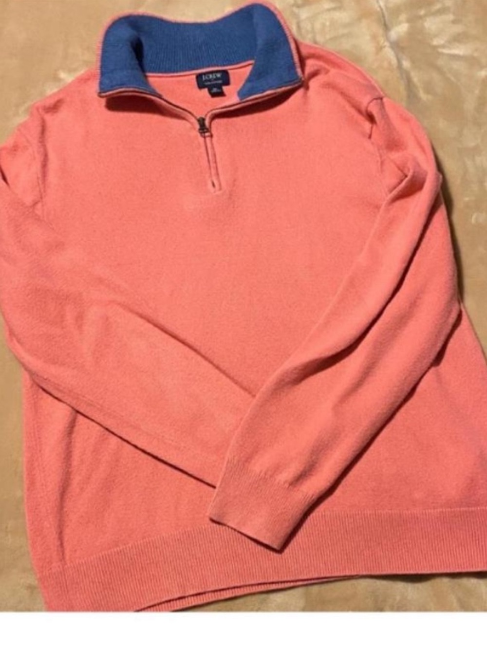 J. Crew Coral Quarter-Zip Sweater with Blue Inner Collar Sz M
